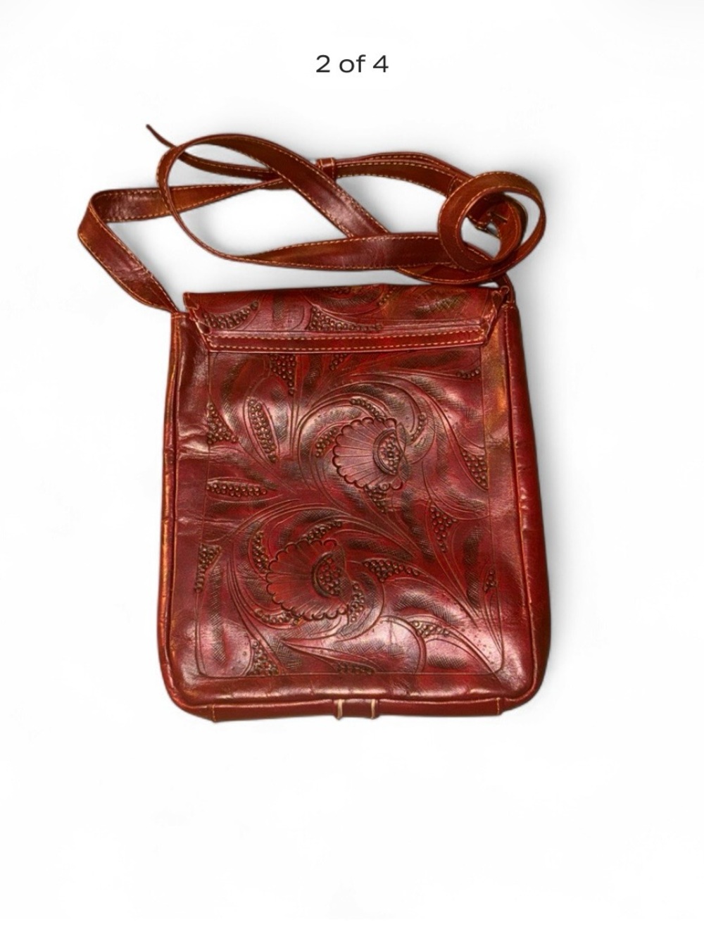 Leaders in Leather Hand-Tooled Leather Crossbody Bag in Deep Red